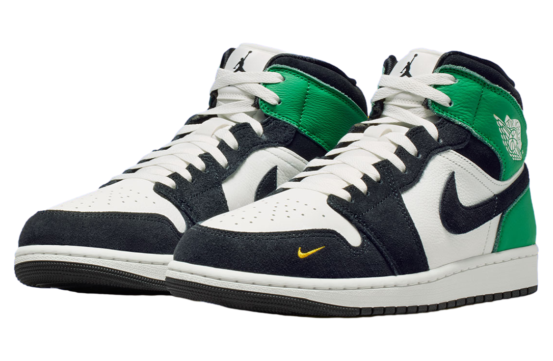 Jordan 1 Mid White Leather Athletic Basketball Sneakers Lucky Green Mens Size 13 Size 13 - Air Jordan 1 Mid Lucky Green for sale online | eBay main image 4