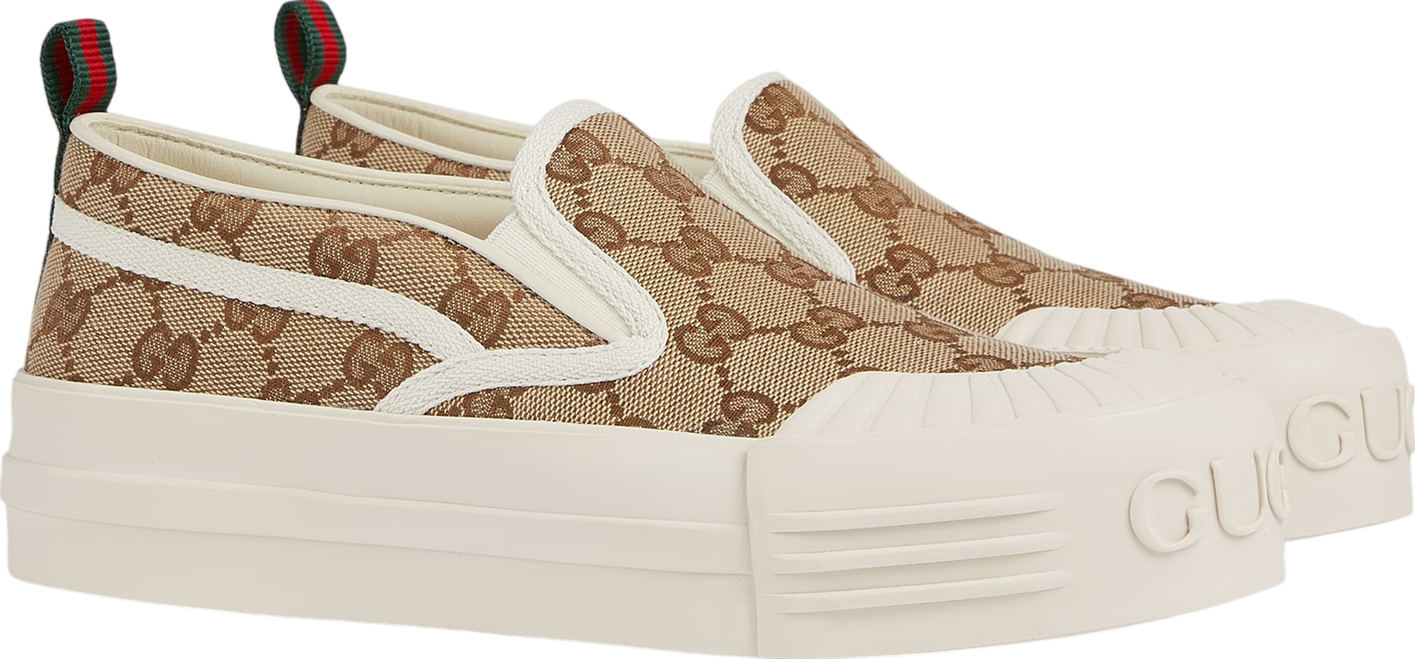 Gucci Brown Beige GG Monogram Slip-On Sneakers NWB Gucci GG Supreme Loafers Sneakers Flats Slip Ons 1977  main image 2